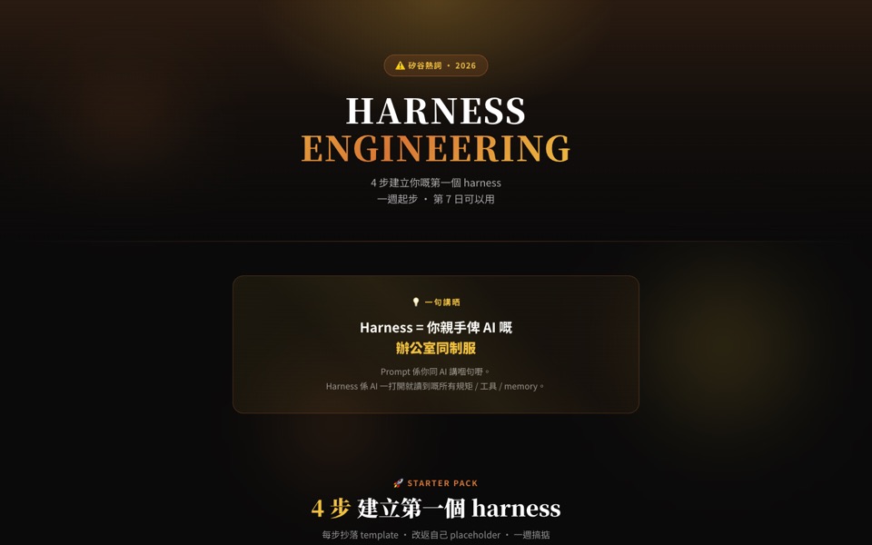Harness Engineering Landing Page 首屏